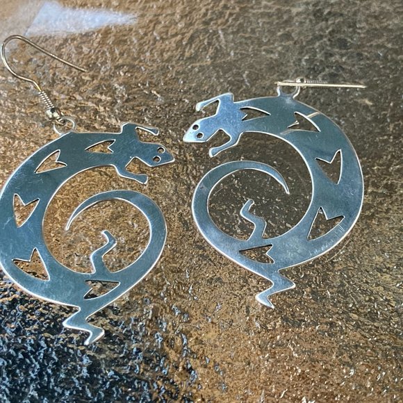 Large vintage sterling silver gecko lizard sterling silver dangle earrings - Picture 4 of 4